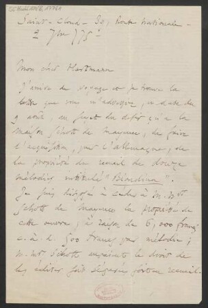 Brief an Jean Hartmann : 02.09.1875