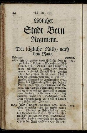 Löblicher Stadt Bern Regiment.
