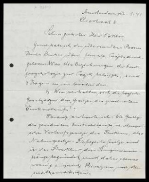 [Brief von Otto Selz vermutlich an Evert Willem Beth vom 23. Januar 1941]