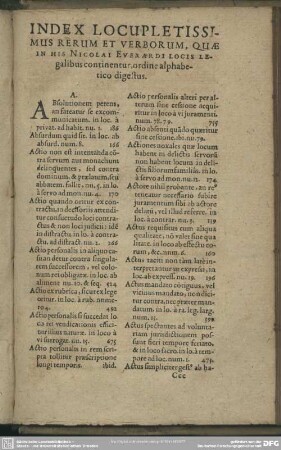 Index Locupletissimus Rerum Et Verborum, Quae In His Nicolai Everardi Locis Legalibus continentur, ordine alphabetico digestus