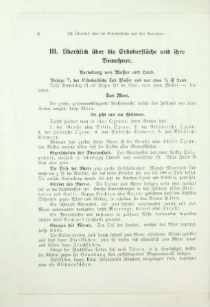 III. Überblick über die Erdoberfläche und ihre Bewohner