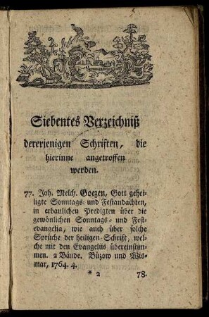 Siebentes Verzeichniß dererjenigen Schriften, die hierinne angetroffen werden.