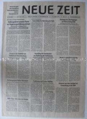 Tageszeitung der CDU (DDR) "Neue Zeit" zu den gesellschaftlichen Veränderungen in der DDR nach der Grenzöffnung
