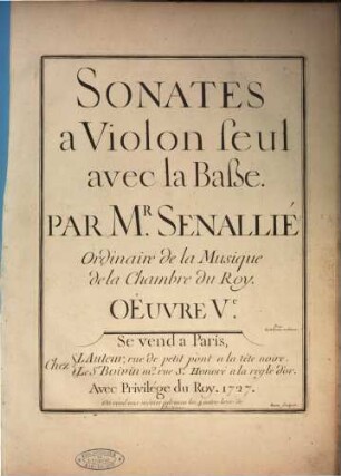 Sonates à violon seul avec la basse : oeuvre Ve