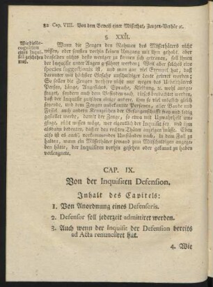 Cap. IX. Von der Inquisiten Defension