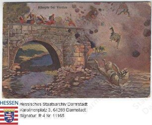 Militär, Feldpostkarten / Kämpfe bei Verdun, Brückensprengung, Szenenbild