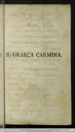 B) Graeca Carmina