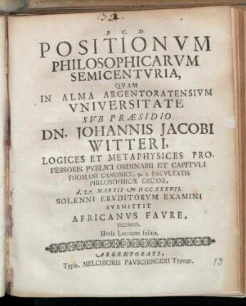 Positionvm Philosophicarvm Semicentvria