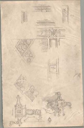 Seeberger, Gustav; Architekturdetails, Ornamentzeichnungen - Lüster u. Ornamente (Ansicht, Details)