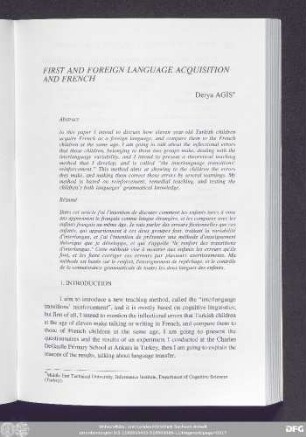 First And Foreign Language Acquisition And French Derya Agıs