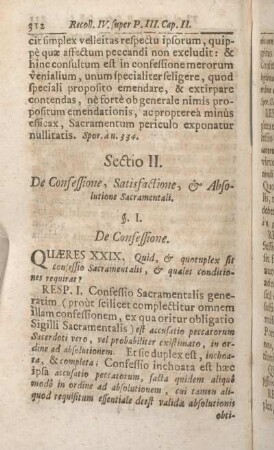 Sectio II. De Confessione, Satisfactione, & Absolutione Sacramentali.