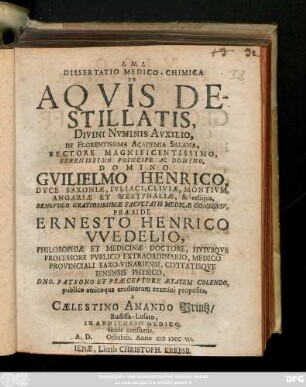 Dissertatio Medico-Chimica De Aqvis Destillatis