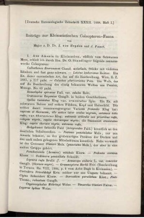 Beiträge zur Kleinasiatischen Coleopteren-Fauna