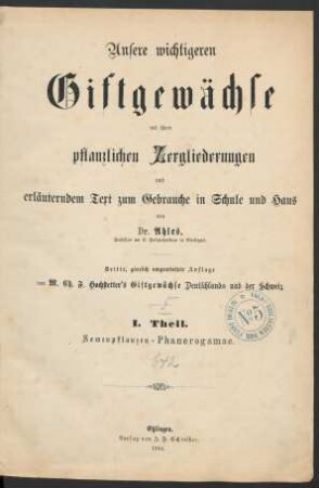 1: Unsere wichtigeren Giftgewächse