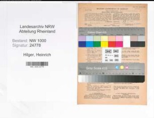 Entnazifizierung Heinrich Hilger, geb. 09.12.1899 (Verm.Inspektor)