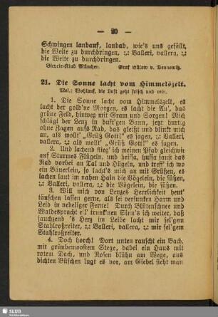 21. Die Sonne lacht vom Himmelszelt