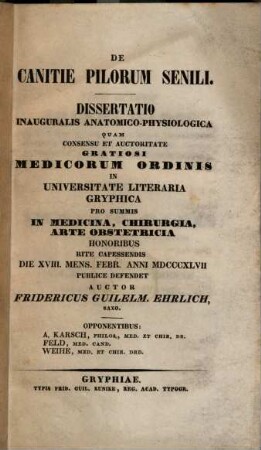 De canitie pilorum senili : dissertatio inauguralis anatomico-physiologica