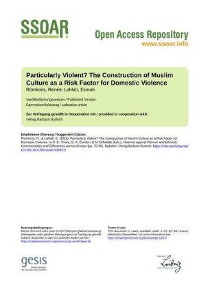 Particularly Violent? The Construction of Muslim Culture as a Risk Factor for Domestic Violence