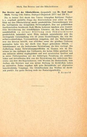 255 [Rezension] Merk, Karl Josef, Das Brevier und der Säkularklerus
