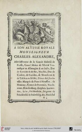 Epitre: A son altesse royale Monseigneur Charles-Alexandre