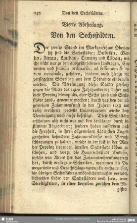 Vierte Abtheilung. Von den Sechsstädten