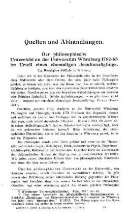 Der philosophische Unterricht an der Universität Würzburg 1762-63 im Urteil eines ehemaligen Jesuitenzöglings