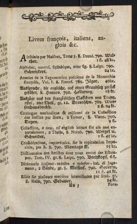 551-553, Livres francois, italiens, anglois &c.