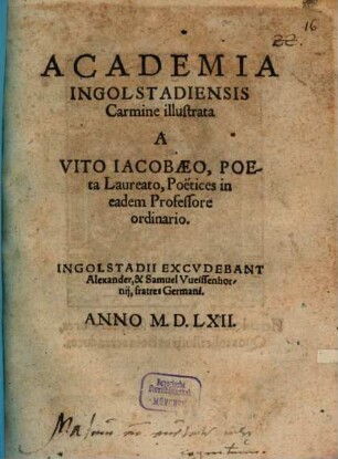 Academia Ingolstadiensis Carmine illustrata