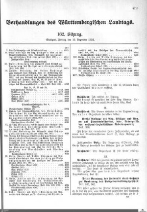 162. Sitzung, Stuttgart, 15.12.1922