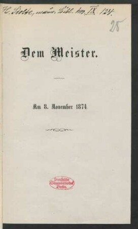 Dem Meister : am 8. November 1874