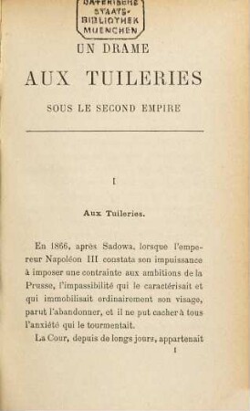 Un drame aux Tuileries sous le second empire