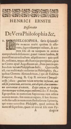... Dissertatio De Vera Philosophia &c.