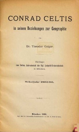 Conrad Celtis in seinen Beziehungen zur Geographie
