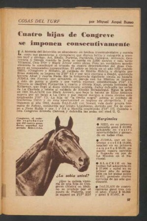 Cuatro hijas de Congreve se imponen consecutivamente : Cosas del turf