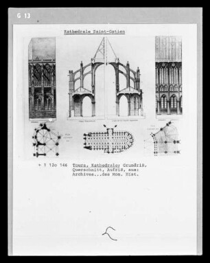Tours, Grundriss und Querschnitt von der Kathedrale Saint-Gatien
