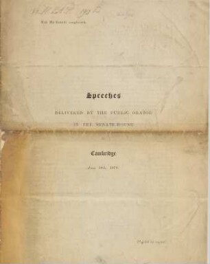 Speeches delivered by the Public Orator in the Senate-House of Cambridge, June 10th, 1879 : (".. Speeches delivered in presenting to the University the several distinguished persons on whom the honorary degree of L. L. D. was conferred on June 10th.")