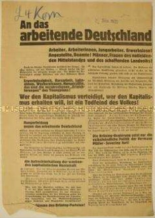 Antikapitalistischer programmatischer Wahlaufruf der Kommunistischen Partei Deutschlands an alle Werktätigen für ein freies sozialistisches Deutschland
