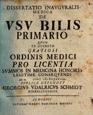 Dissertatio Inavgvralis Medica De Vsv Bilis Primario