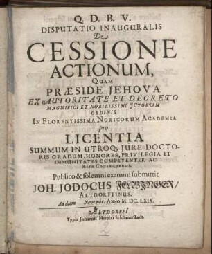 Disputatio Inauguralis De Cessione Actionum