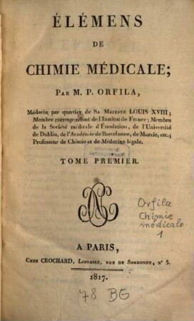 Élémens de chimie médicale, 1