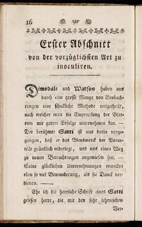 Erster Abschnitt von der vorzüglichen Art zu inoculiren.