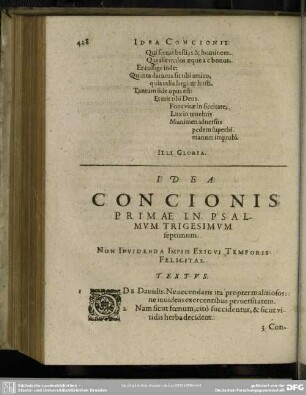 Idea Concionis Primae In Psalmum Trigesimum septimum