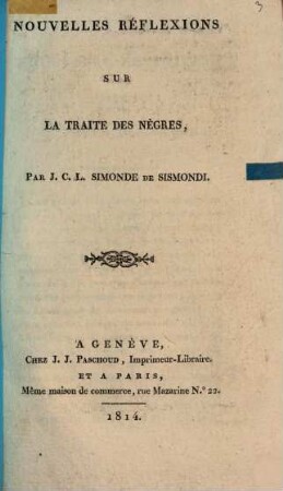 Nouvelles réflexions sur la traite des nègres