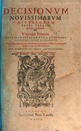 Decisiones novissimae rotae diversorum Sacri Palatii Apostolis Auditorum, 1