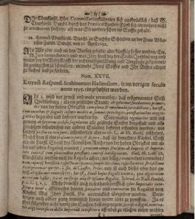 Num. XXVII. Extract Responsi Scabinorum Hallensium, so im vorigen seculo anno 1595. eingehohlet worden