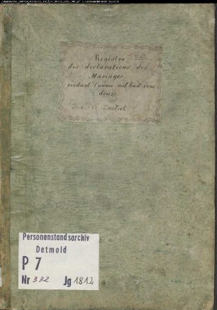 Zivilstandsregister der Mairie Lembeck (Heiraten 1812). (Gemeinde: Lembeck, Kreis Recklinghausen)