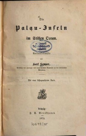 Die Palau-Inseln im Stillen Ocean : Reiseerlebnisse
