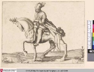 [Ein Kavallerist zieht sein Schwert; A Cavalryman in Full Armour Drawing His Sword, on a Walking Horse]