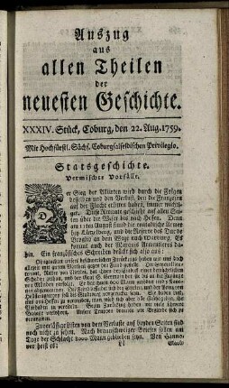 XXXIV. Stück, Coburg, den 22. Aug. 1759.