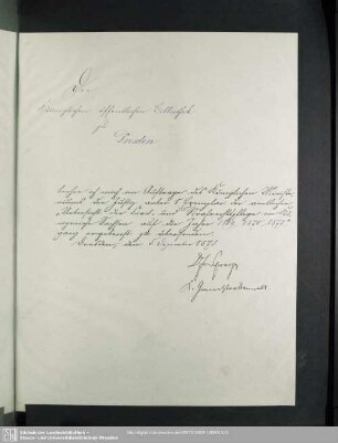 Beilage vom Generalstaatsanwalt Oskar Schwarze zur Überbringung dieses Bandes